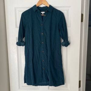 J. Jill Teal Corduroy Button-Up Mini Dress